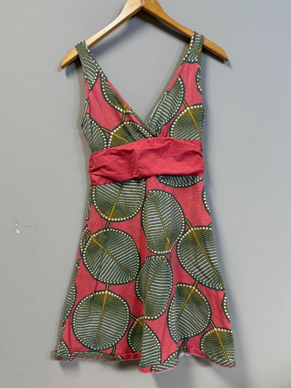 Patagonia Organic Cotton Margot Dress Coral Mini Leaf Geometric Print Size S